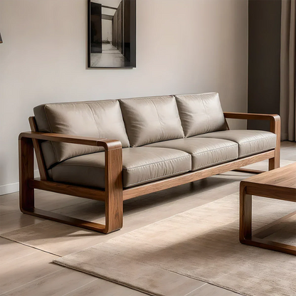 Premium Leather Sofa – Solid Wood Frame, Modern Contemporary Style - Rustirawood 