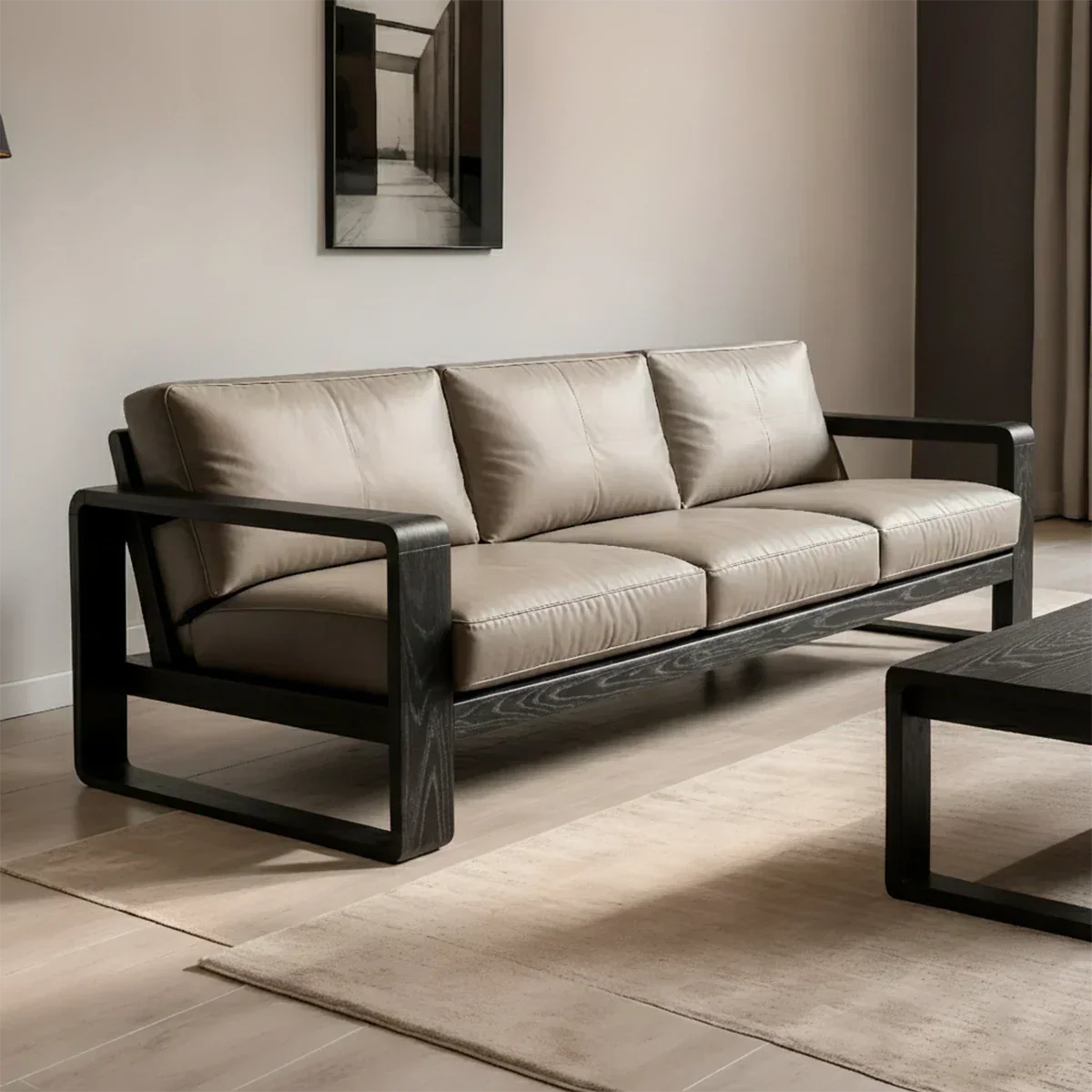 Premium Leather Sofa – Solid Wood Frame, Modern Contemporary Style - Rustirawood 