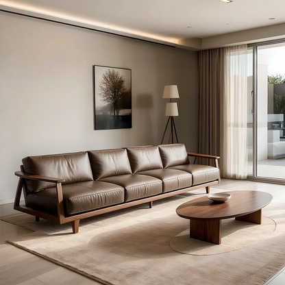 Premium Leather Sofa – Solid Wood Frame, Modern Minimalist Design - Rustirawood 