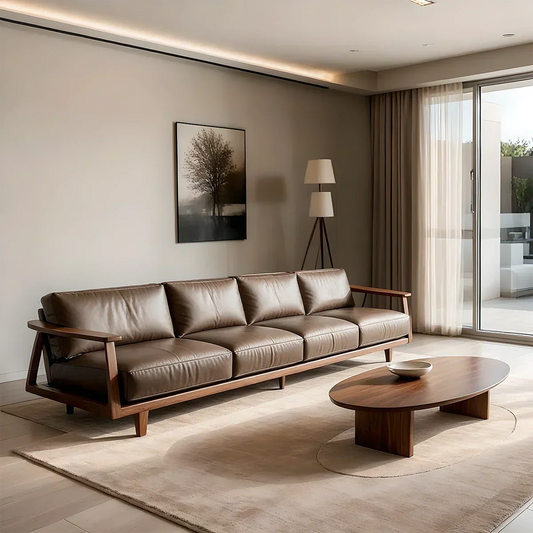 Premium Leather Sofa – Solid Wood Frame, Modern Minimalist Design - Rustirawood 