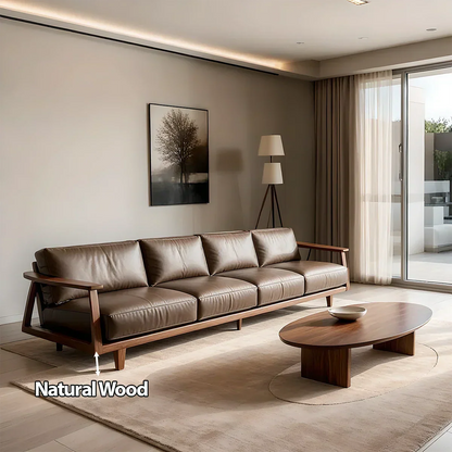 Premium Leather Sofa – Solid Wood Frame, Modern Minimalist Design - Rustirawood 