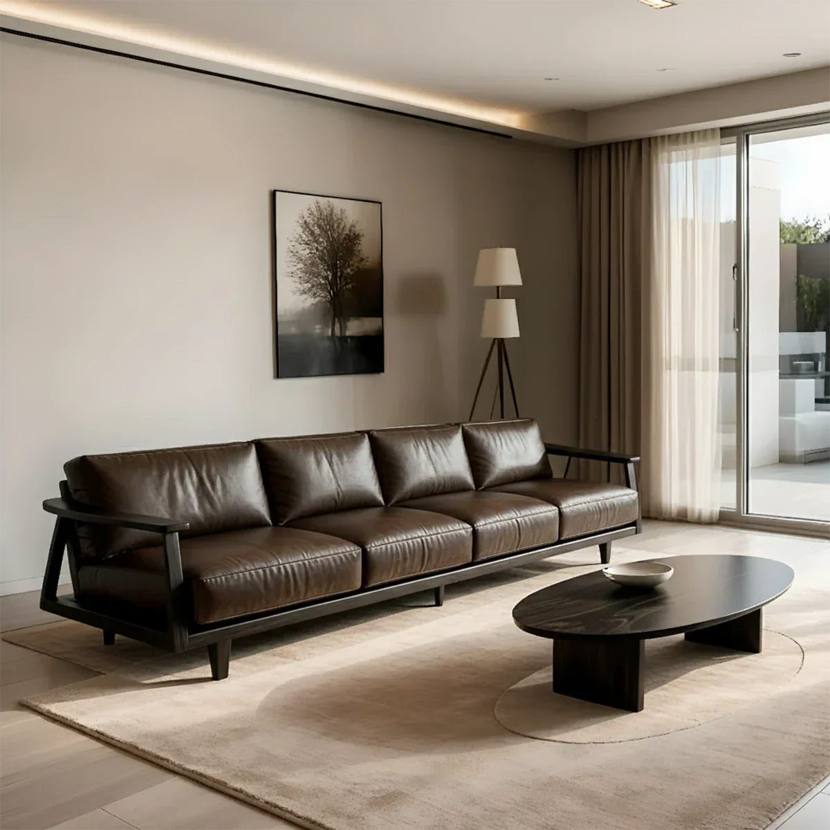 Premium Leather Sofa – Solid Wood Frame, Modern Minimalist Design - Rustirawood 