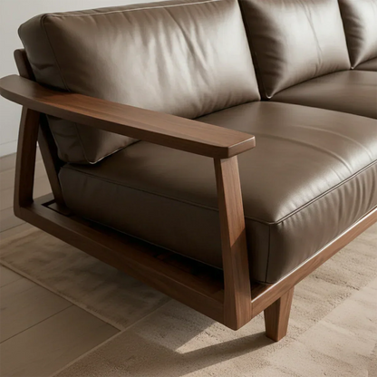 Premium Leather Sofa – Solid Wood Frame, Modern Minimalist Design - Rustirawood 
