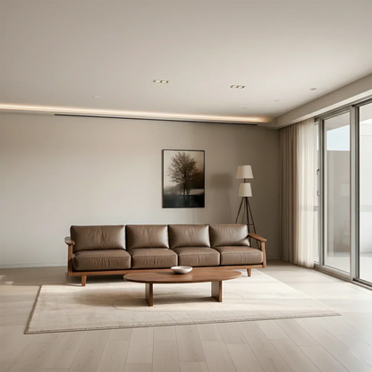 Premium Leather Sofa – Solid Wood Frame, Modern Minimalist Design - Rustirawood 