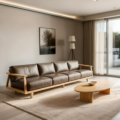 Premium Leather Sofa – Solid Wood Frame, Modern Minimalist Design - Woodenecho