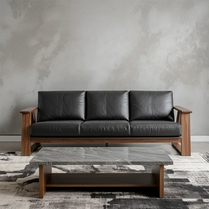 Premium Leather Sofa with Modern Z-Frame in Natural Solid Wood - Rustirawood
