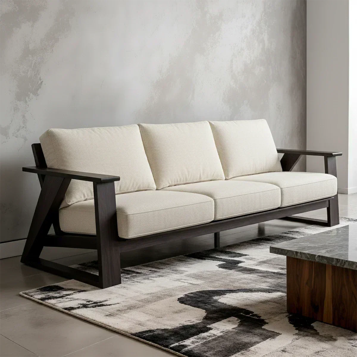 Premium Leather Sofa with Modern Z-Frame in Natural Solid Wood - Woodenecho