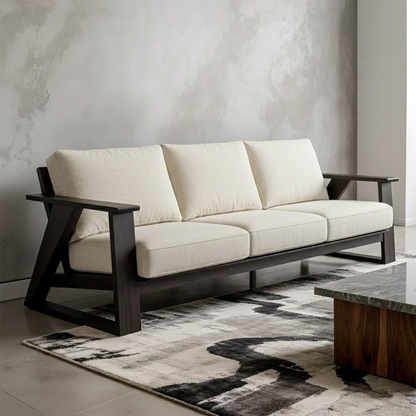 Premium Leather Sofa with Modern Z-Frame in Natural Solid Wood - Woodenecho