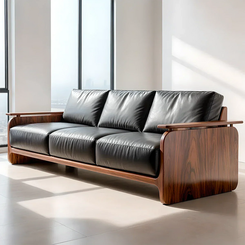 Premium Leather Sofa with Solid Wood Base – Modern Minimalist - Rustirawood