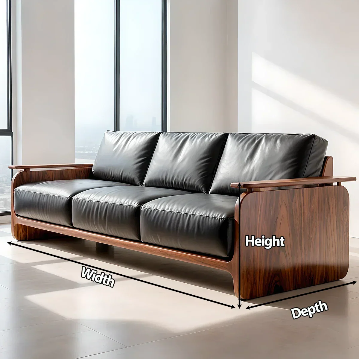 Premium Leather Sofa with Solid Wood Base – Modern Minimalist - Rustirawood