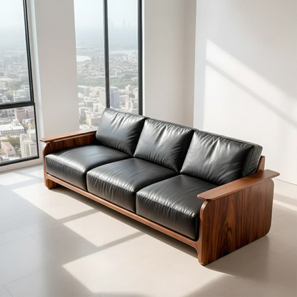 Premium Leather Sofa with Solid Wood Base – Modern Minimalist - Rustirawood