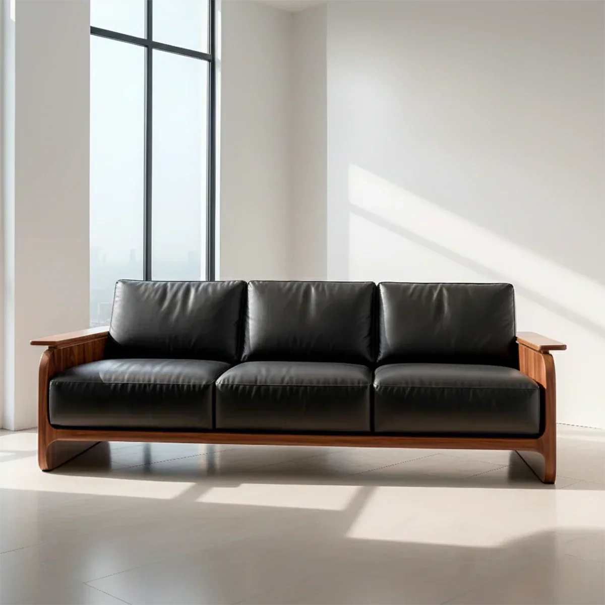 Premium Leather Sofa with Solid Wood Base – Modern Minimalist - Rustirawood