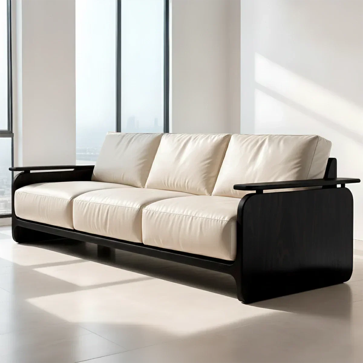 Premium Leather Sofa with Solid Wood Base – Modern Minimalist - Rustirawood