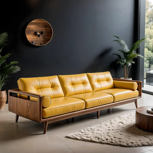 Premium Leather Solid Wood Sofa – Handcrafted Rustic Modern Design - Rustirawood