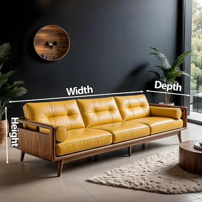 Premium Leather Solid Wood Sofa – Handcrafted Rustic Modern Design - Rustirawood