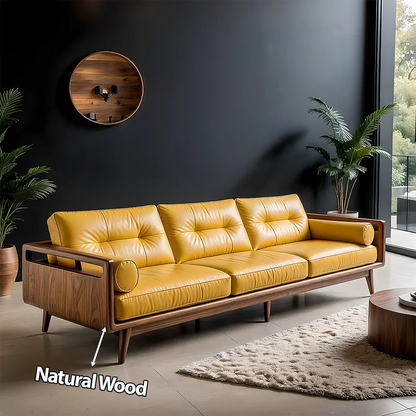 Premium Leather Solid Wood Sofa – Handcrafted Rustic Modern Design - Rustirawood