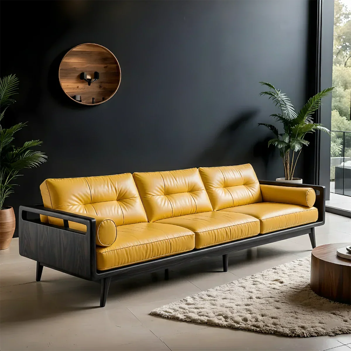 Premium Leather Solid Wood Sofa – Handcrafted Rustic Modern Design - Rustirawood