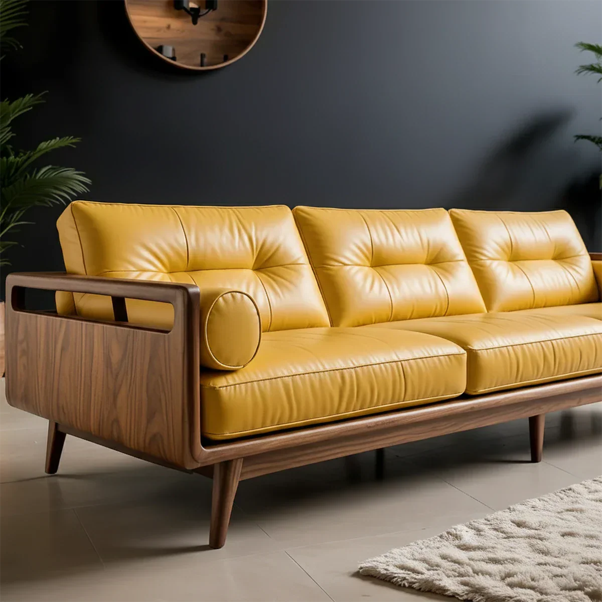 Premium Leather Solid Wood Sofa – Handcrafted Rustic Modern Design - Rustirawood