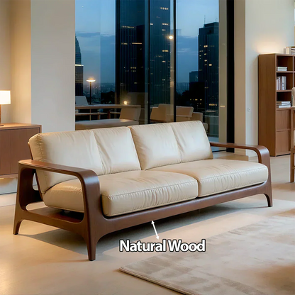 Premium Leather Solid Wood Sofa – Handcrafted Rustic Modern Design - Woodenecho