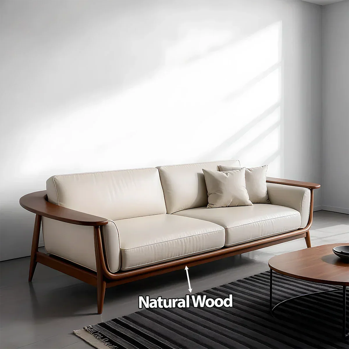 Premium Leather Solid Wood Sofa – Modern Minimalist Design - Rustirawood