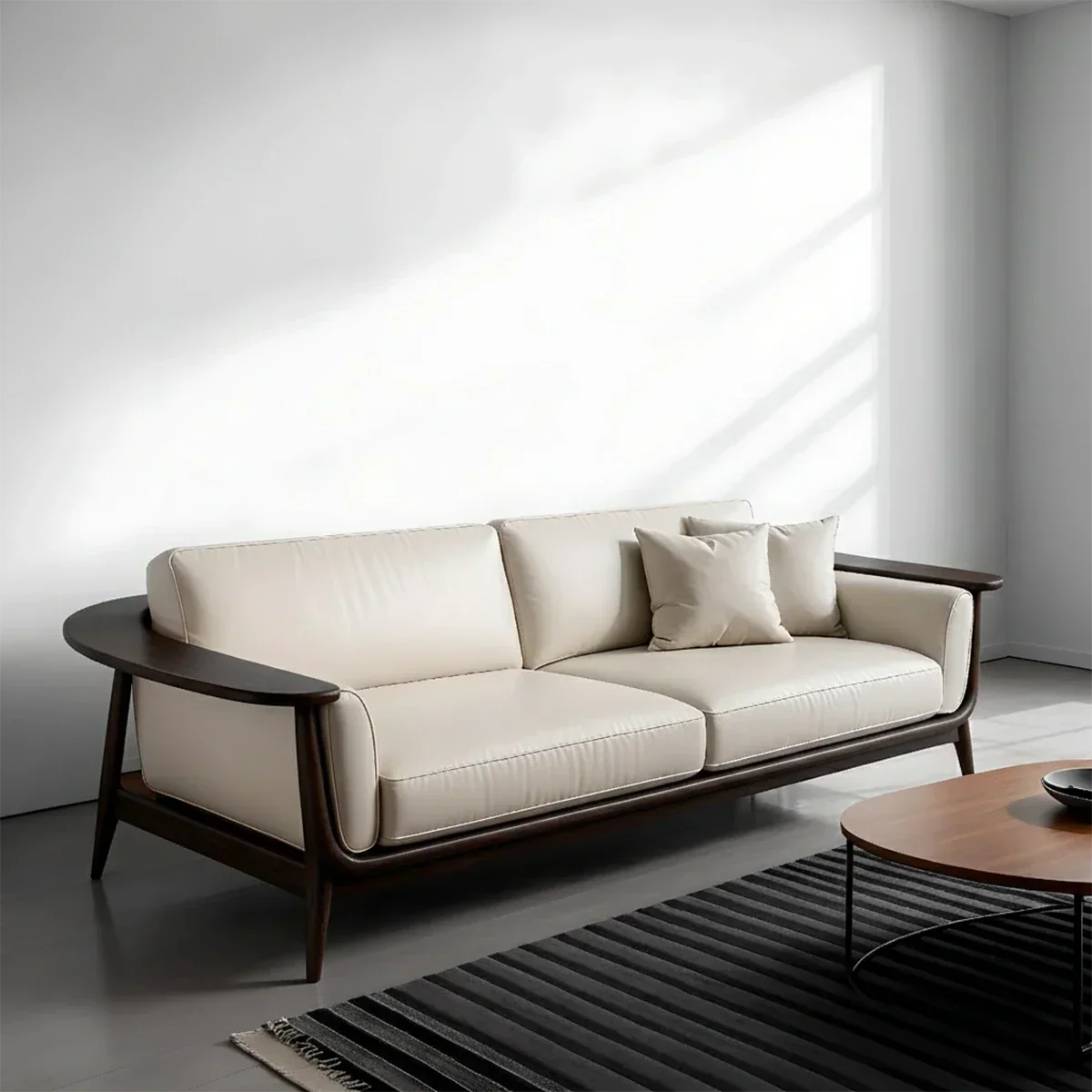 Premium Leather Solid Wood Sofa – Modern Minimalist Design - Rustirawood