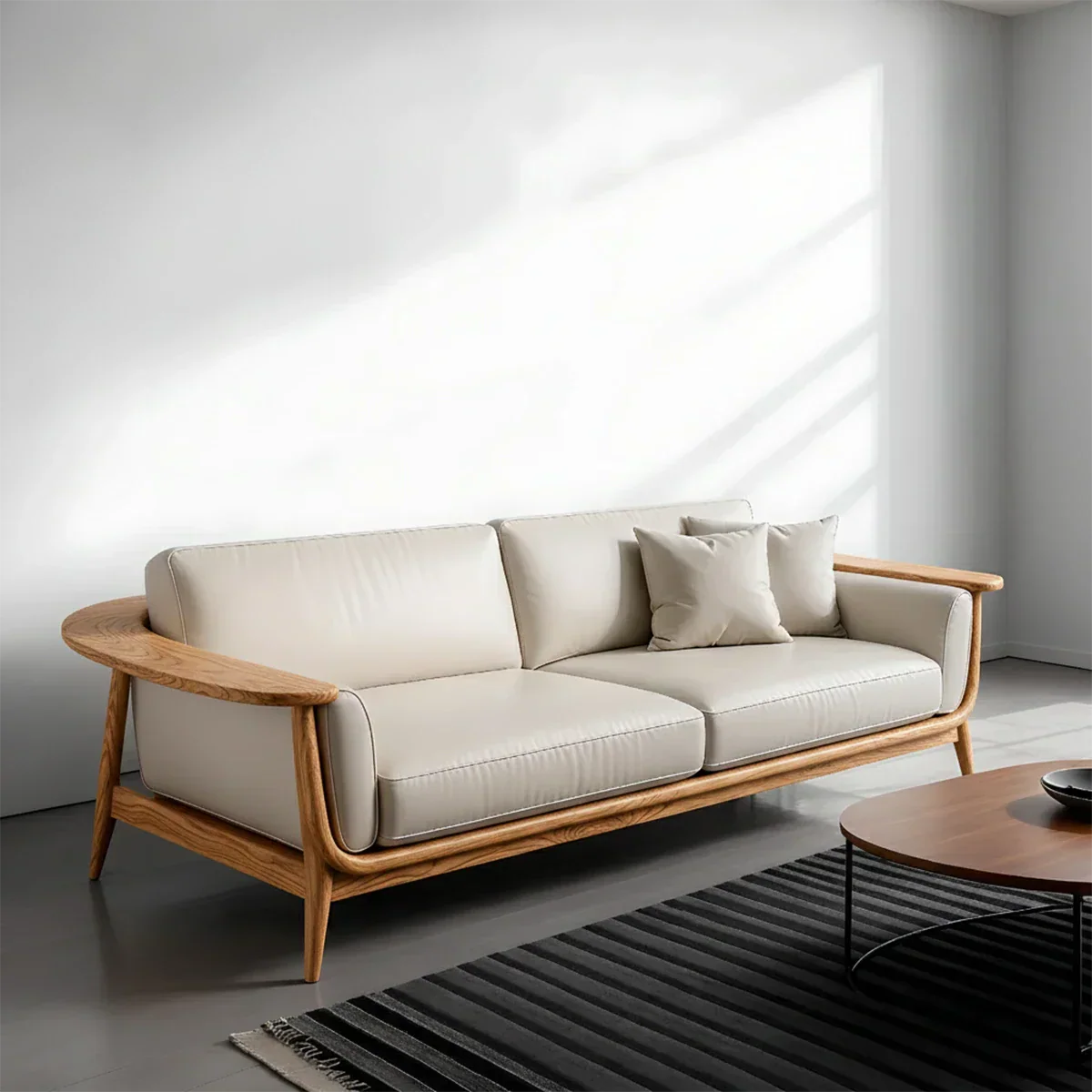Premium Leather Solid Wood Sofa – Modern Minimalist Design - Rustirawood