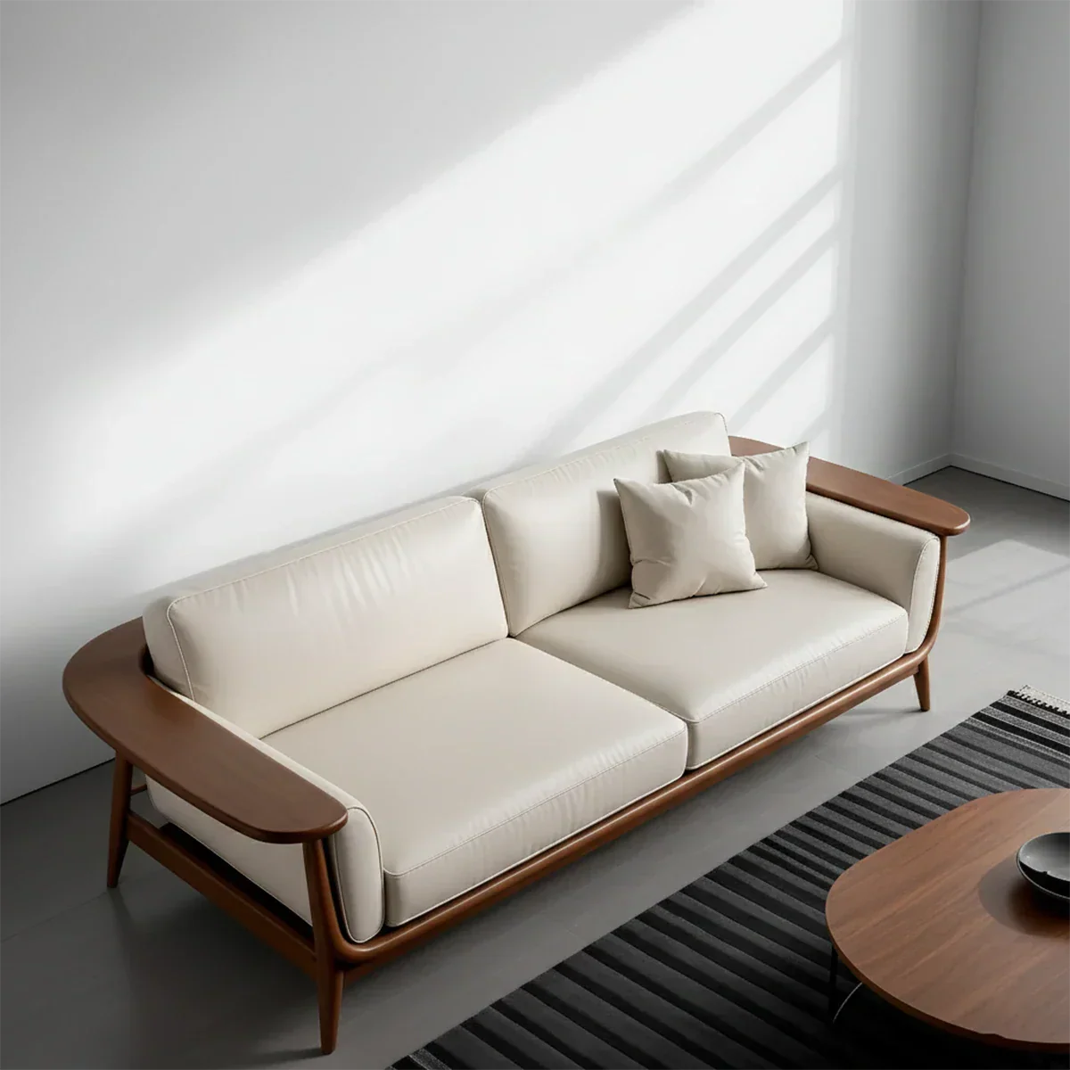 Premium Leather Solid Wood Sofa – Modern Minimalist Design - Rustirawood