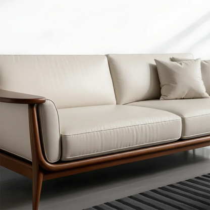 Premium Leather Solid Wood Sofa – Modern Minimalist Design - Rustirawood