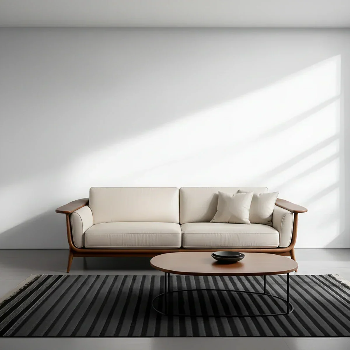 Premium Leather Solid Wood Sofa – Modern Minimalist Design - Rustirawood