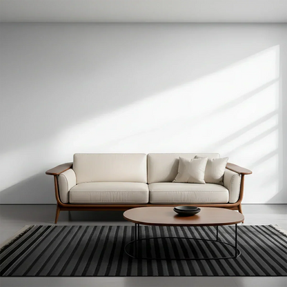 Premium Leather Solid Wood Sofa – Modern Minimalist Design - Rustirawood