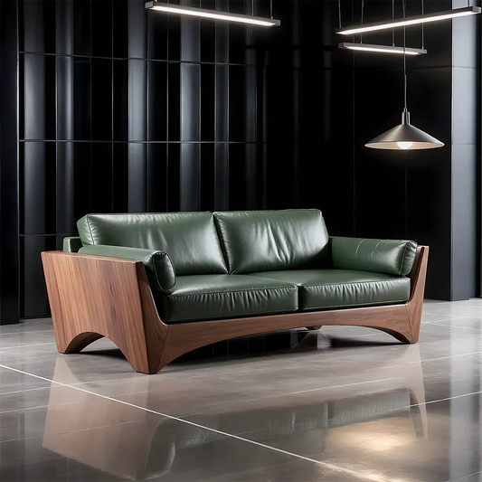 Premium Leather Solid Wood Sofa – Modern Rustic Minimalist - Rustirawood