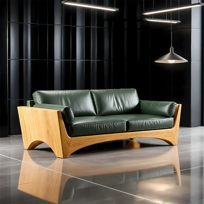 Premium Leather Solid Wood Sofa – Modern Rustic Minimalist - Rustirawood