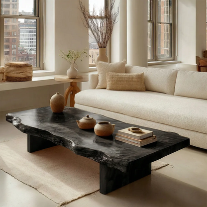 Premium Live Edge Coffee Table with Low Pedestal Base in Natural Solid Wood - Woodenecho