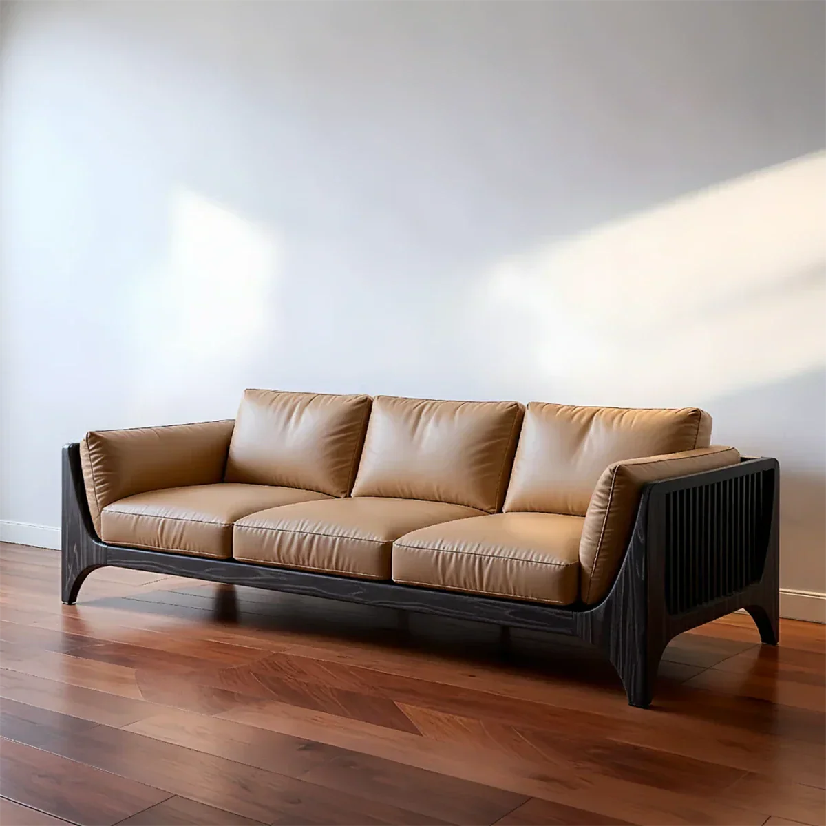 Premium Solid Wood Leather Sofa – Modern Minimal Design - Rustirawood