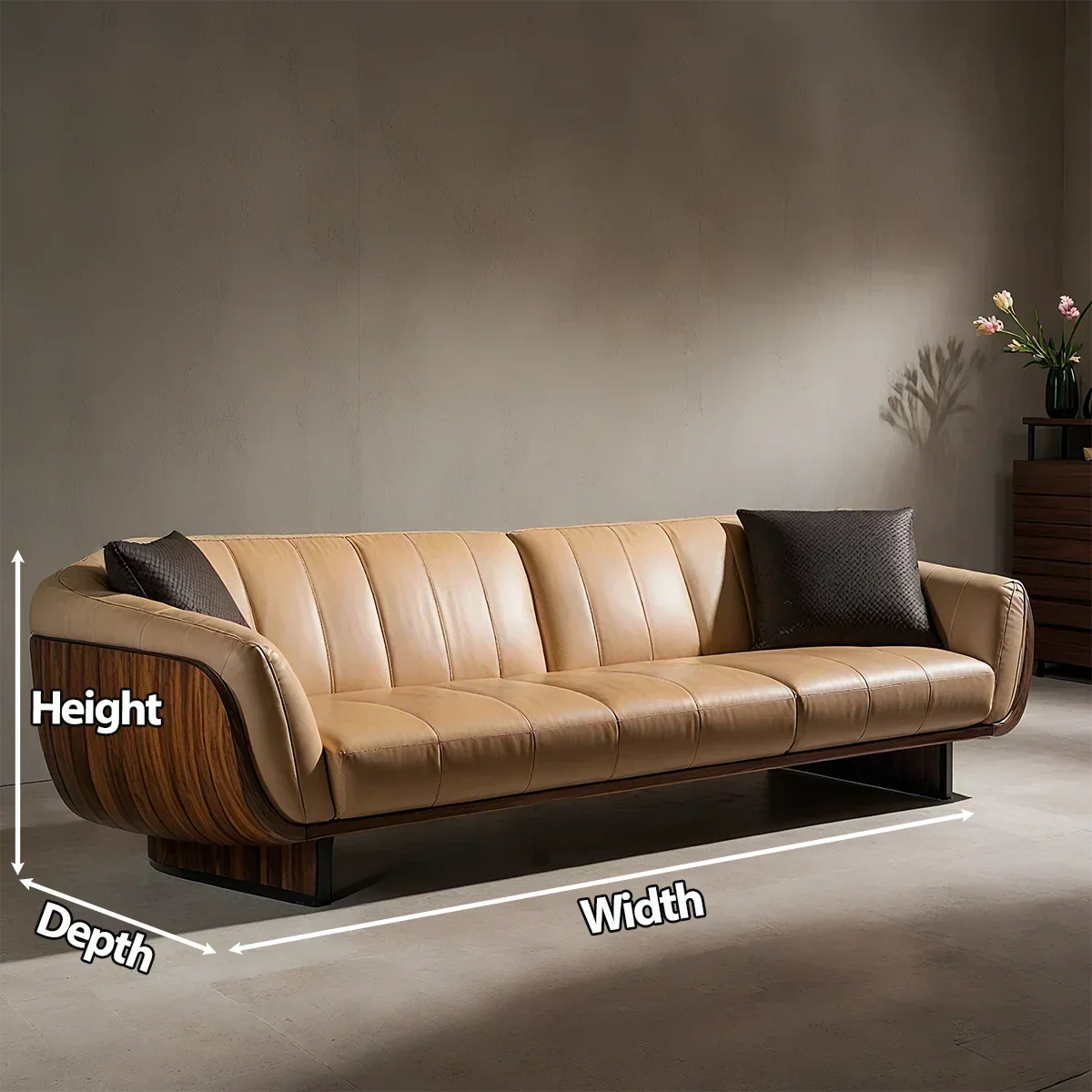 Premium Solid Wood Leather Sofa – Modern Sculptural Design - Rustirawood