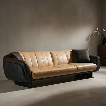 Premium Solid Wood Leather Sofa – Modern Sculptural Design - Rustirawood