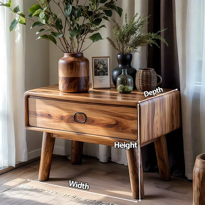 Rounded Solid Wood Nightstand – Minimalist Single-Drawer Design - Woodenecho