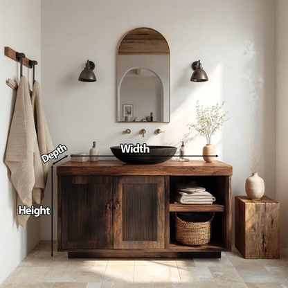 Rustic Natural Solid Wood Bathroom Vanity Cabinet with Open Shelf - Rustirawood