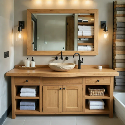 Rustic Solid Wood Bathroom Vanity – Handcrafted Farmhouse Wabi-Sabi Cabinet - Rustiracraft 