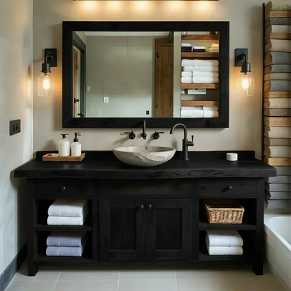 Rustic Solid Wood Bathroom Vanity – Handcrafted Farmhouse Wabi-Sabi Cabinet - Woodenecho