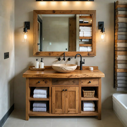 Rustic Solid Wood Bathroom Vanity – Handcrafted Farmhouse Wabi-Sabi Cabinet - Woodenecho