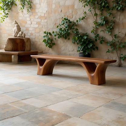 Sculpted Arch-Base Solid Wood Bench – Modern Fluid Silhouette - Woodenecho