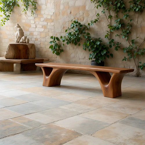 Sculpted Arch-Base Solid Wood Bench – Modern Fluid Silhouette - Woodenecho