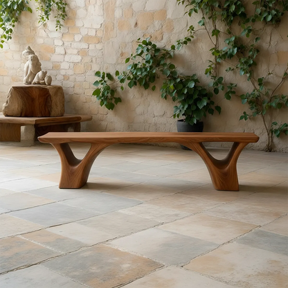 Sculpted Arch-Base Solid Wood Bench – Modern Fluid Silhouette - Woodenecho