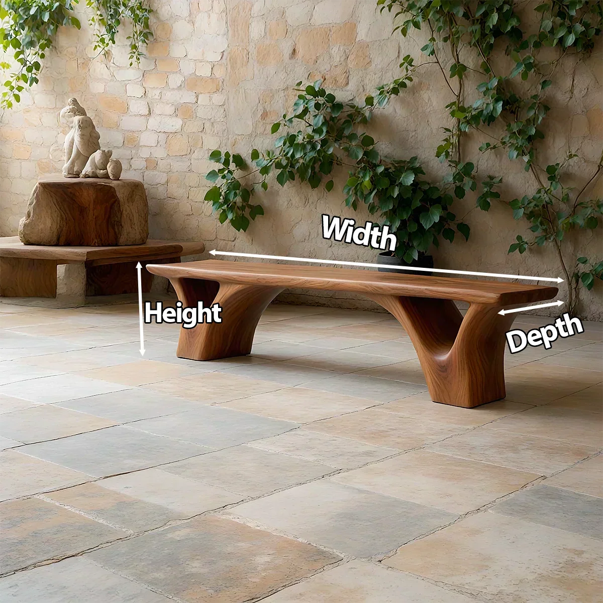 Sculpted Arch-Base Solid Wood Bench – Modern Fluid Silhouette - Woodenecho
