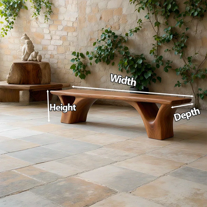 Sculpted Arch-Base Solid Wood Bench – Modern Fluid Silhouette - Woodenecho