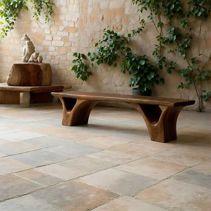 Sculpted Arch-Base Solid Wood Bench – Modern Fluid Silhouette - Woodenecho