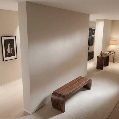 Sculpted Curved Bench in Natural Solid Wood – Modern Arc Edition - Rustirawood