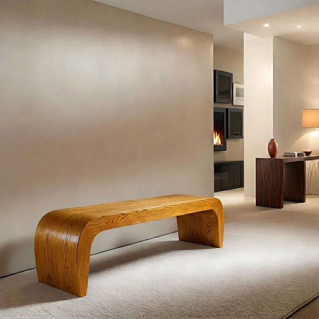 Sculpted Curved Bench in Natural Solid Wood – Modern Arc Edition - Rustirawood