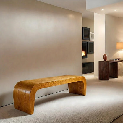 Sculpted Curved Bench in Natural Solid Wood – Modern Arc Edition - Rustirawood